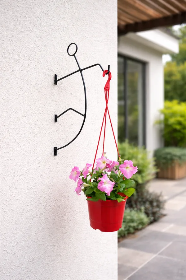 Hanger metálico con petunias rojas